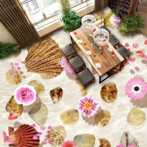 Beibehang Custom Floor Wallpaper Starfish Conch Shell Flower Running Water Living Room 3D Floor Stickers PVC Self-adhesive Mural