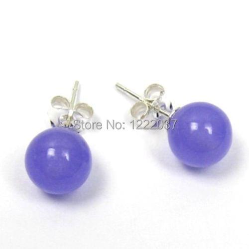 Genuine Lavender stone 925 Sterling Silver Earring Studs 8mm