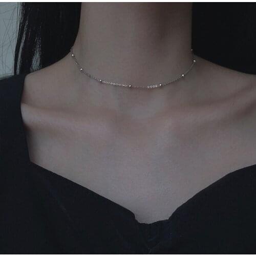 925 Sterling Silver Choker Necklace For Women Round Bead Link Chain Necklace Christmas Jewelry dz200