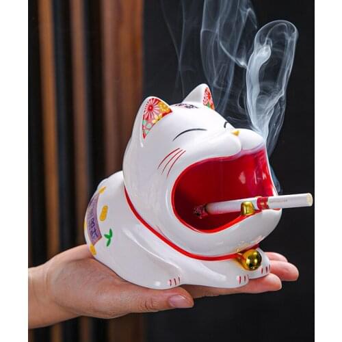 Ceramic cartoon animal ashtray cat ash-proof car large-capacity ashtray living room office decoration for boyfriend gift