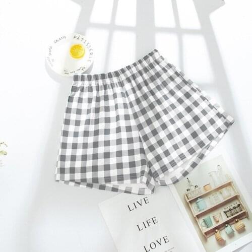 Plaid Sleep Bottom Women Cotton Short Pant Home Pajamas Soft Pants Big Size Casual Loose Women Sleepwear Elastic Waist Shorts