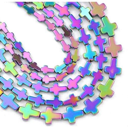 Natural Stone Cross Jesus Multicoloured Hematite Spacer Loose Beads For Jewelry Making Diy 4x6/6x8/8x10MM Bracelets Accessories