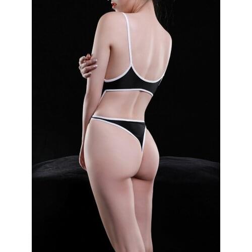 Backless Spaghetti Strap Oil Shiny Bodysuit High Cut Sexy Swimwear Japanese See Through Sheer Swimsuit Sukumizu Swimming Body