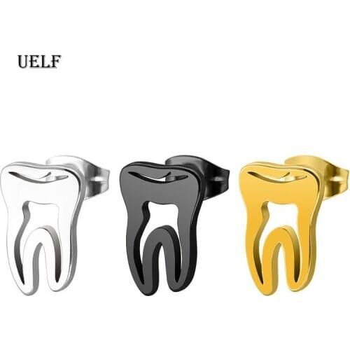 Uelf Dentist Tooth Stud Earrings for Women Men Doctor Nurse Minimalist Jewelry Small Earrings Medical Graduation Gift