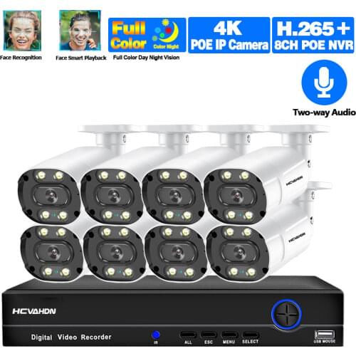 4k 8mp POE Camera Security System NVR Kit 8ch 5MP Video Surveillance System Outdoor Audio Color Night Vision IP cctv Camera Set