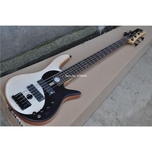 High-end custom 5 string bass guitar, tiger maple veneer, black accessories, active pickup, free delivery