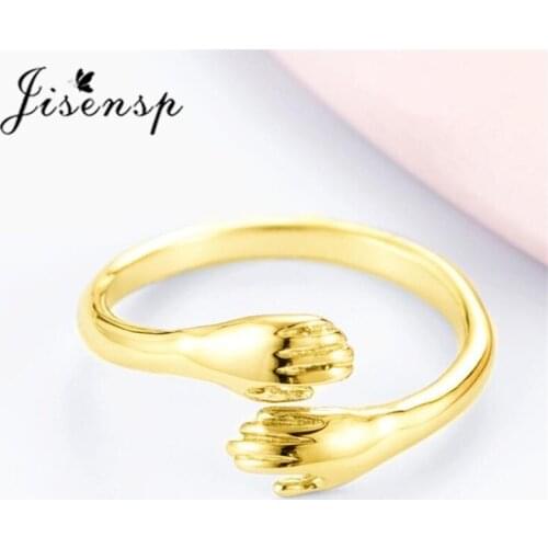 Jisensp European and American Jewelry Love Hug Ring Gold Color Retro Fashion Tide Flow Open Ring for Women Valentines Day Gift