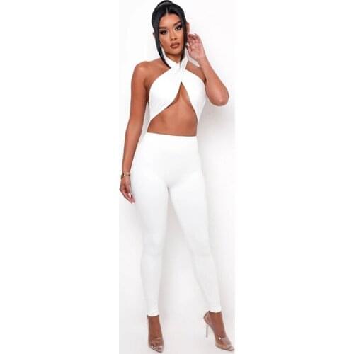 Molly Criss Cross Halter Rompers Womens Jumpsuit Sportswear Cut Out Streetwear Bodycon Skinny Jumpsuits One Piece Summer 2021
