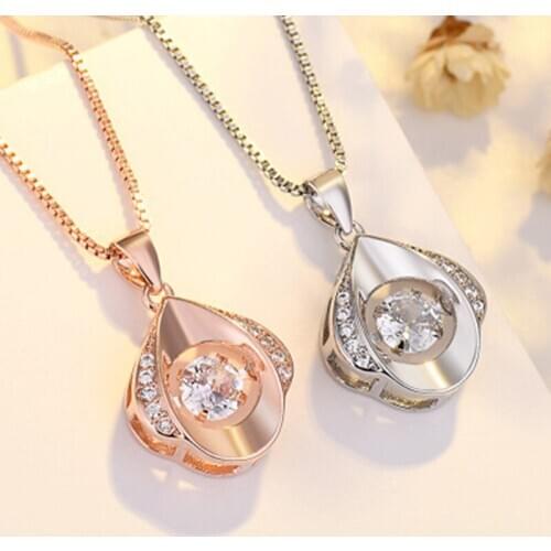 Women Necklace Rose Gold Color Fashion Charm Heart-shaped Zircon Necklace Jewelry Banquet Wedding Birthday Gift For Girlfriend