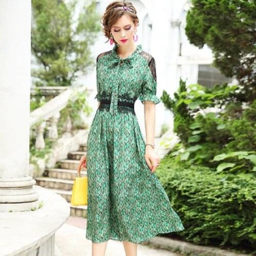Print Floral A-line lady silk dress 2021 sweet young dress womens summer age reduction fashion Simplicity beauty lace skirt