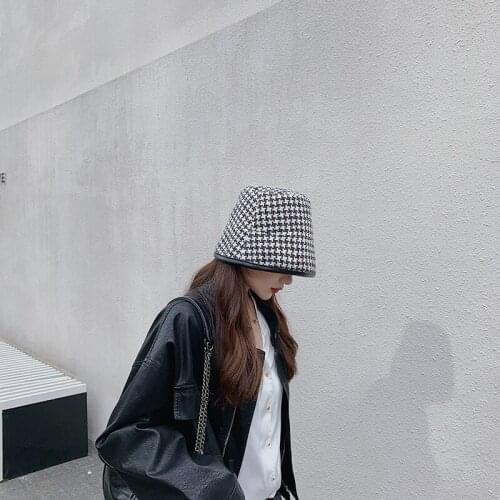 Winter Women‘s Bucket Hat 2021 Autumn Warm Chapeau Bob Femme Panama hats Fashion Houndstooth Stripe Fishing Cap Fisherman Hat