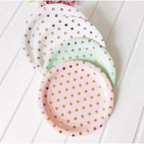 Gold Polka Dot Party Supplies Paper Tableware Set Birthday Decorations, Disposable Paper Plates Party Favors 9Inch 8Pcs