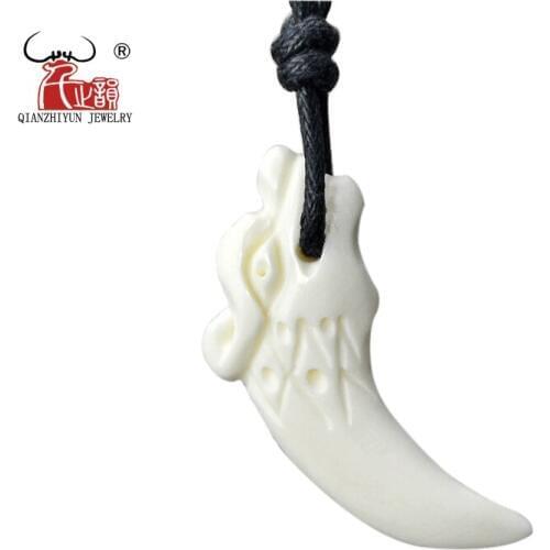 GX046 New Zealand Maori Primitive tribes jewelry handmade-carved Wolf teeth pendant spike necklace yak bone Choker for gift