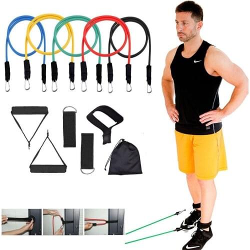 11 pcs Resistance Tube Bands Fitness Training Exercise Yoga Gym Tubes Home Training Sports Expander With Handle Ankle Strap Bag