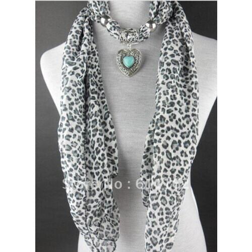 2018 Alloy pattern peach heart pendant fashion leopard grain scarf 24pcs