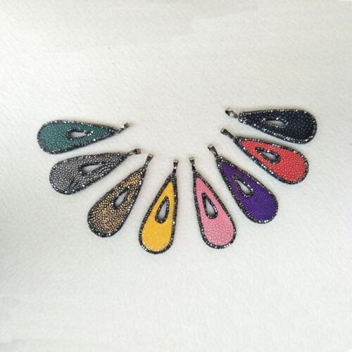 5pcs Natural Manta Ray Fish Skin pendant,Pave Crystal rhinestone Leather charms For DIY Necklace earrings Jewelry Making PD440