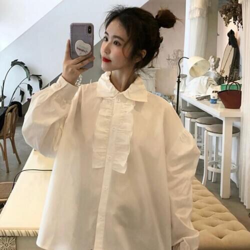 White Shirt Womens Niche Tops Spring Autumn 2021 New Female Loose Primer Shirt Korean Version Wild Jersey Shirt Casual Coat