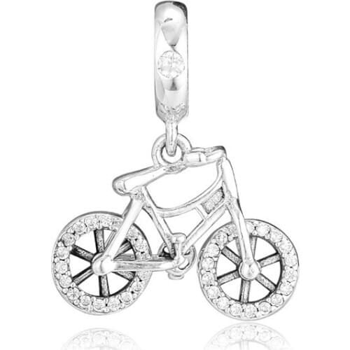 Brilliant Bicycle Pendant Fit Charm Bracelet Pave Stones Crystal Beads for Jewelry Making Fashion DIY 925 Sterling Silver Charms