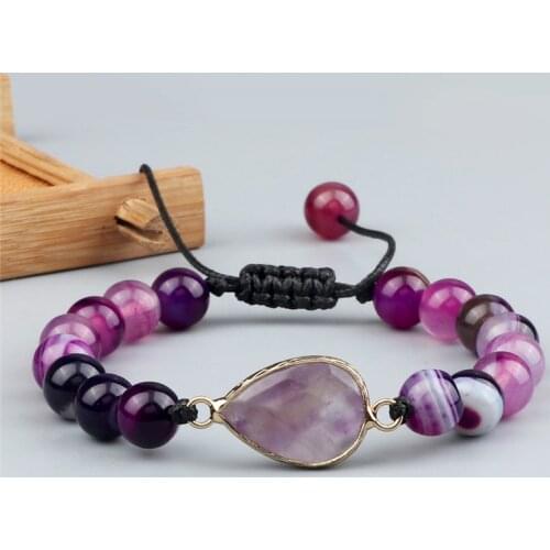 Charm Purple Striped Agates Beads Bracelets Fashion Natural Stone Handmade Braided Couple Geometric Bracelet Adjustable Jewelry