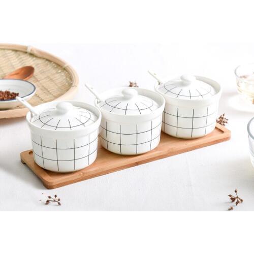 Household ceramic seasoning jar Japanese seasoning box bottle seasoning cans box bottle salt supplies shaker set kitchen
