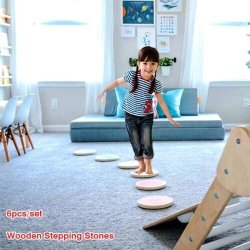 Wooden Stepping Stones Balance Game Floor is Lava Premium Baltic Birch Wood 6PCS/SET Makes Obstacle Course for Kids Toddlers