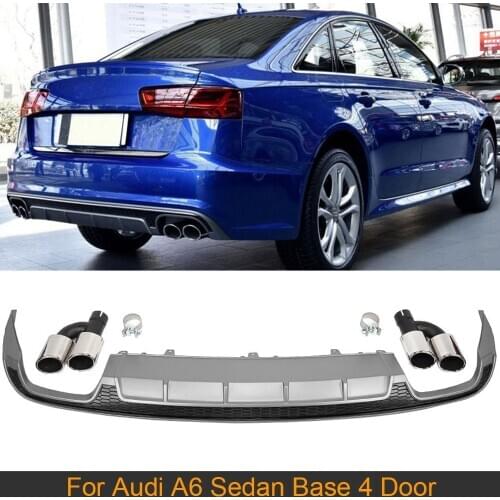 For A6 Rear Bumper Diffuser Lip For Audi A6 Sedan Base 4 Door 2016 2017 Car Rear Diffuser with Tail Exhaust Tips Not for S6