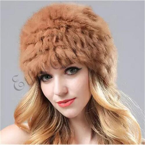 ETHEL ANDERSON Womens Fashion Genuine Winter Nature Fur Headgear Cap Real Rabbit Fur Hat Black Spring Fall