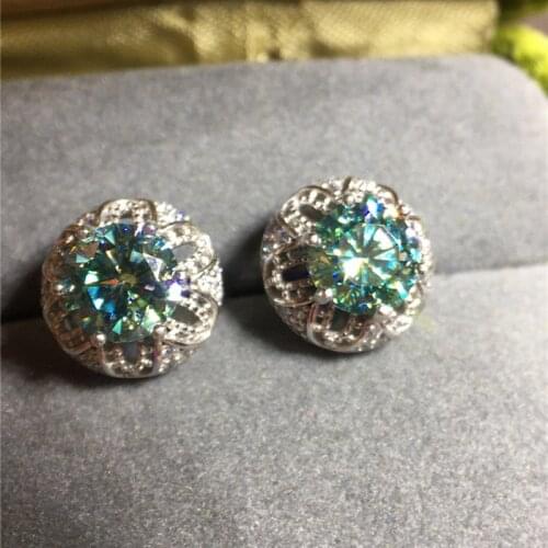 Geoki Vintage 925 Sterling Silver 1 Ct Passed Diamond Test Green Blue Moissanite Hollow Earrings Luxury Engagement Jewelry Gift