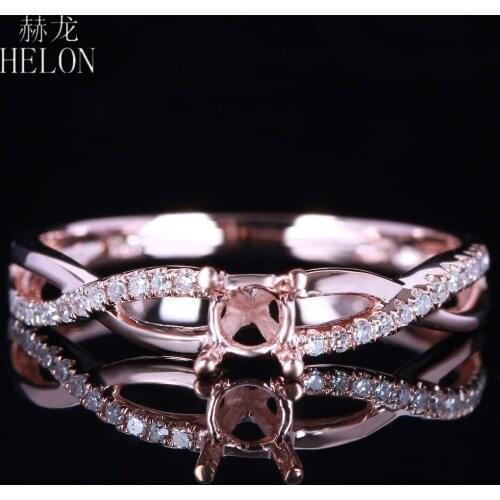 HELON 4-4.5mm Round Cut Solid 10K Rose Gold Natural Diamond Emgagement Wedding Semi Mount Women Trendy Fine Jewelry Ring