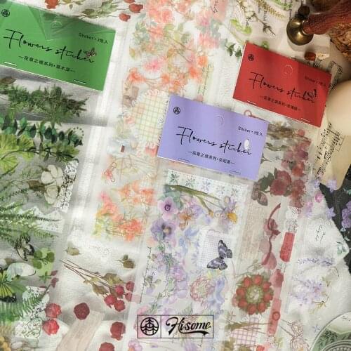 Hisome retro vintage flowers and plants diary pet bag sticker Scrapbooking Decoration label material 1 lot = 1 pack retail