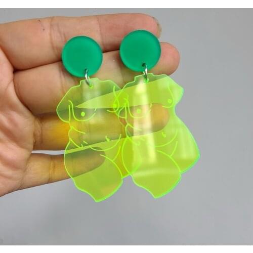Art Body Beauty Acrylic Earrings Green Pink Geometric Transparent Fluorescence Creative Earrings For Women Fashion Jewelry Gifts