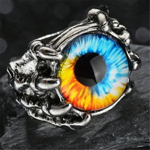 Exaggeration Vintage Resizable Unisex Punk Eyes Claw Biker Gothic Rings Cabochon Dome Fashion Domeen Rings Handmade Jewelry