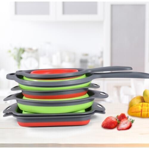Multifunctional Household Silicone Vegetable Fruit Folding Drain Basket With Handle Round Retractable Vegetable Washing Basket