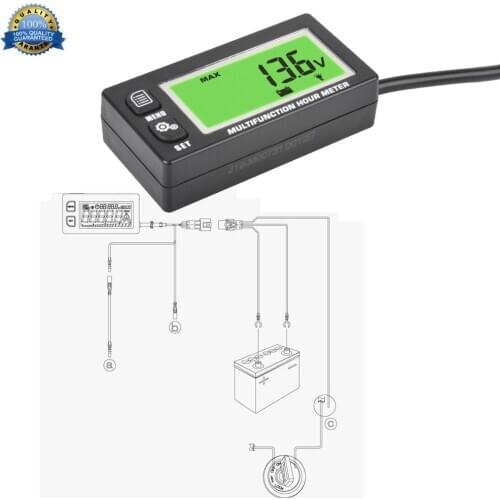 Functional Digital Backlight Multifunction Inductive Gasoline Engine Hour Meter Tachometer Maintenance Reminder Counter Meter