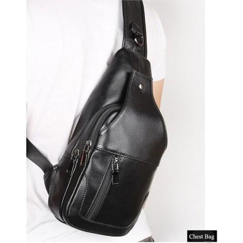 ANAPH Cowhide Leather Chest Crossbody Bag For Men Phone Mini iPad Waterproof Casual Daypack Sling Shoulder Bags Large Capacity