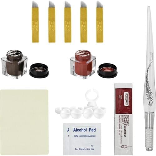 Eyebrow Permanent Tattoo Kit Set Pen Pigment Ink Practise Skin Ring Cup