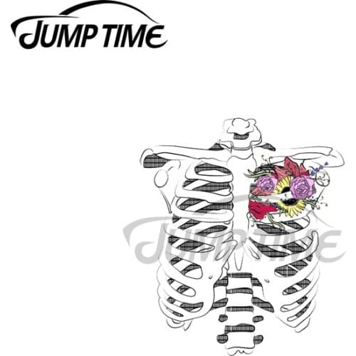 Jump Time 13 x 11.8cm For Flower Skeleton Car Stickers Surfboard Scratch-proof Decal Cartoon Windshield Laptop Decoration