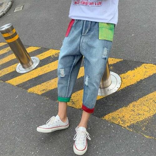 New 2021 ripped jeans for men Retro Clothes Patchwork Loose Jeans Straight Multi-pocket Ankle Length Mens Jeans
