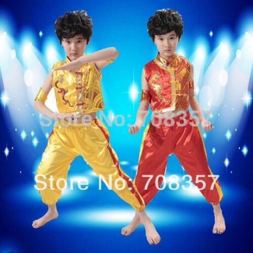New Children National Chinese Folk Dance Costumes StageWear Vest +Trousers Set Boys Martial Performance for 110-150cm