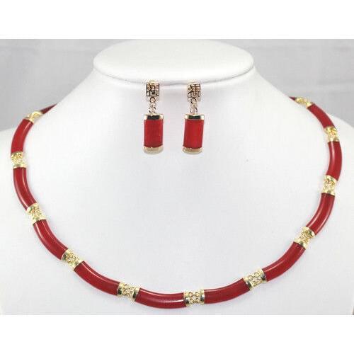 Prett Lovely Womens Wedding shipping> >Noblest ! Red gem Necklace Earrings Set Ms.-jewelry Natural bouclenoble ladys