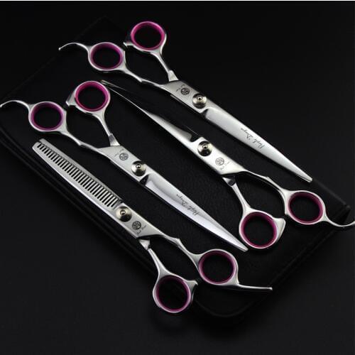 Purple dragon 7.0 inch Professional pet scissors for dog grooming Shears Straight & Thinning & Curved Scissors 4pcs/set+ Case