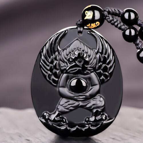 Drop Shipping Natural Obsidian Patron saint pendant black crystal pendant Necklace Gift For Men fine Jade pendant jewelry