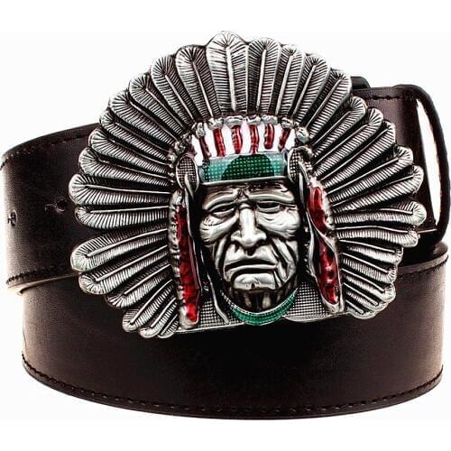 Fashion Wild waistband men belt Indian style chief head belt metal buckle bold hip hop Street Dance exaggerated belt hipper