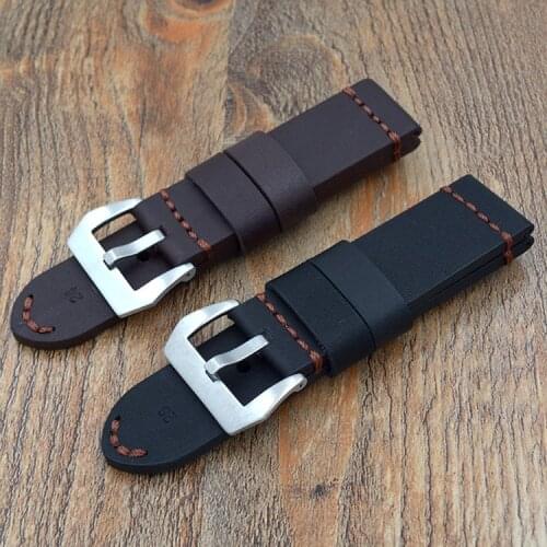 Mens Black Brown 22mm 24mm 26mm Calf Skin Genuine Leather Watch Band With Watch Buckle For Panerai Watch Strap Free Shipping