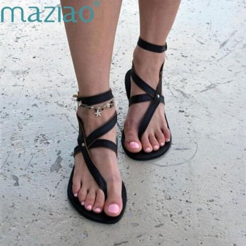 MAZIAO Summer Casual Fashion Women Sandals Flats Cork Gladiator Beach Shoes Sandals Zapatos Mujer Sandalias Plus Size 43