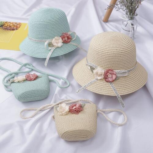 Summer Baby Flower Breathable Sun Hats Straw Hat With Handbag Bags Kids Hat Girls Sun Visor UV protection panama Hat gorras H5