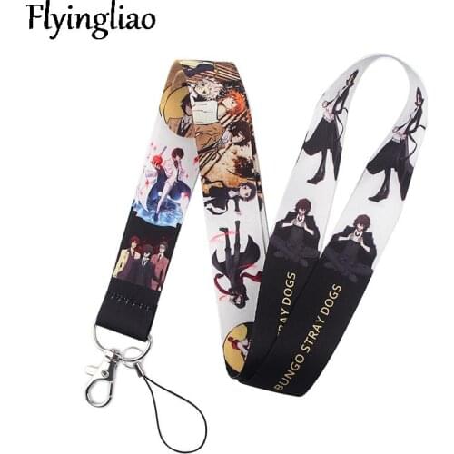Bungo Stray Dogs Lanyard Keys Phone Holder Funny Neck Strap With Keyring ID Card DIY Animal webbings ribbons Hang Rope