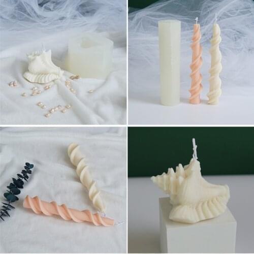 Long Pole Columnar Spiral Lace Silicone Handmade Candle Mold DIY 3D Conch Sea Snai Cented Candle Making Supplies Home Decoration