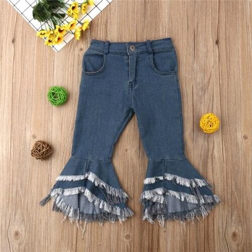 UK Stock 2-7Years Kids Baby Girls Jeans Long Pants Girl Denim Flare Trousers Bottoms