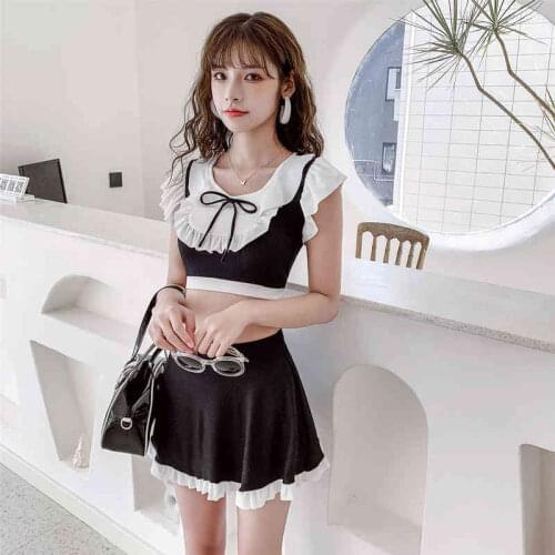 2021 New Popular Fashion Split Two-Piece Simplicity Short-Sleeved High-Waisted Skirt With Ruffled Hem And Hot Spring Swimwear